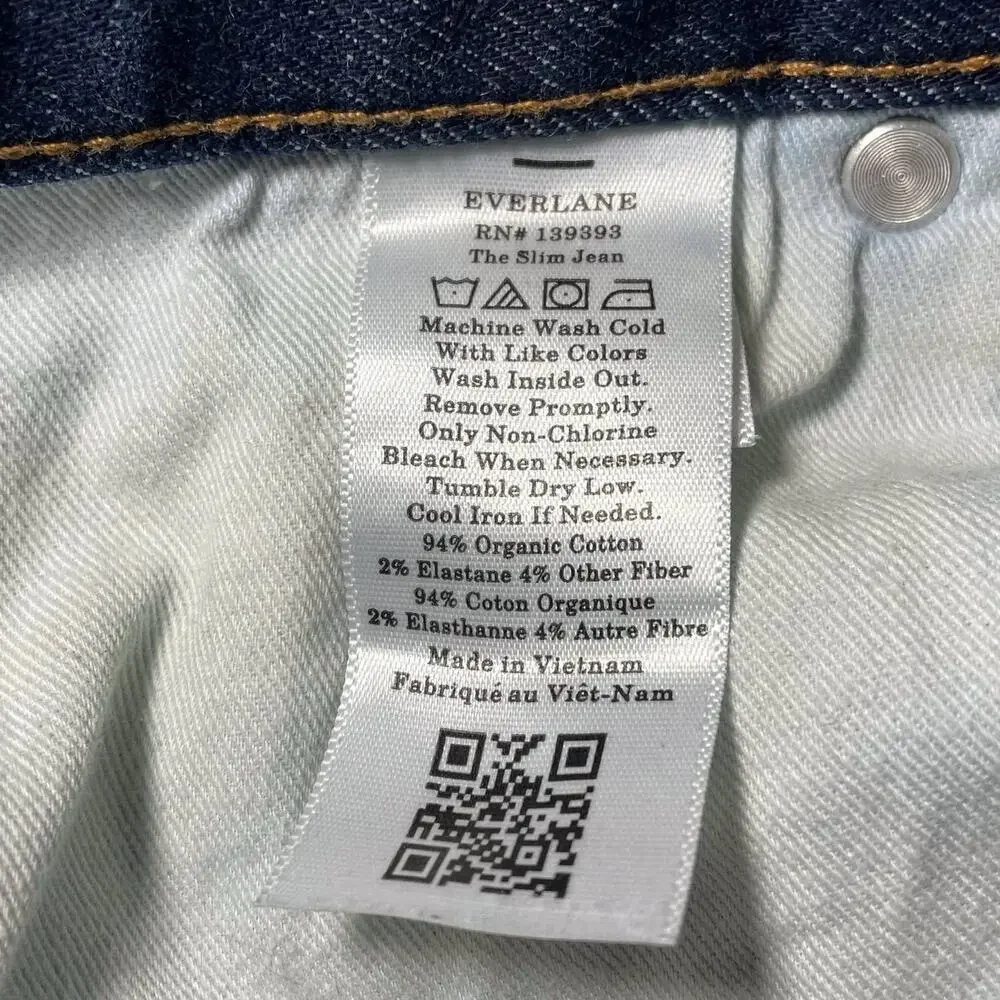 Everlane Uniform The Slim Jean Dark Wash Blue Jeans Faded Size 32 W x 28 L